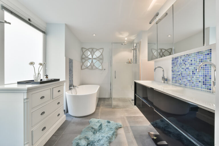 Bathroom with marble walls
