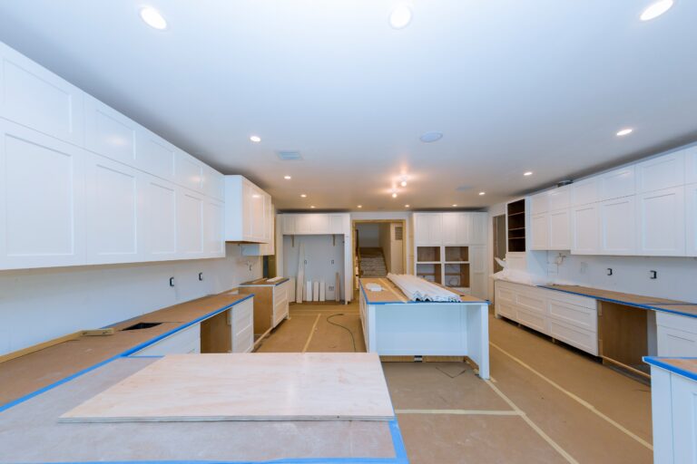 Classical kitchen interiors and white wooden fronts
